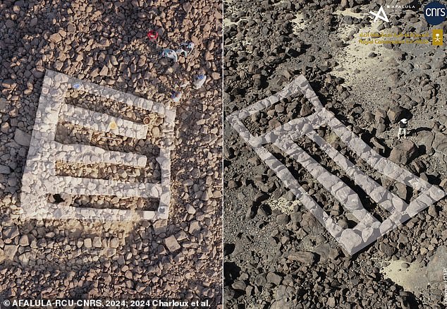 There were at least 50 homes spread across al-Natah, but researchers said the actual number could be between 55 and 70. Pictured: a north-facing (left) and northwest-facing (right) dwelling at the al-Natah site