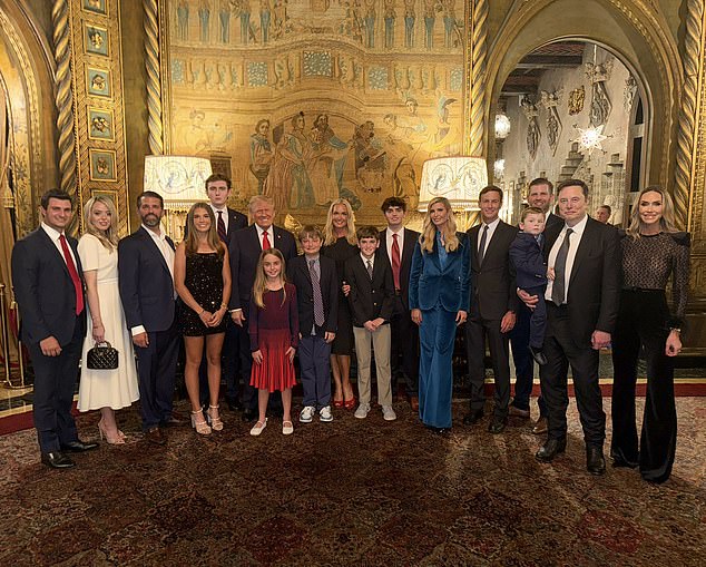 Elon Musk and his son pictured with the Trump family at Mar-a-Lago