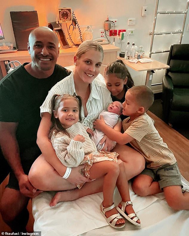 Kaufusi with his wife Rebecca and their children, including new addition Zendaya