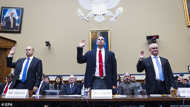 Ryan Graves, a former pilot, Air Force and Intelligence veteran David Grusch and veteran Navy fighter pilot commander David Fravor spoke at the first hearing in 2023