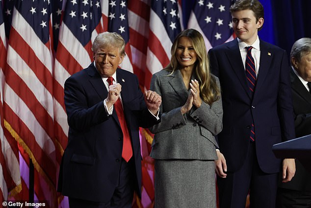 Trump celebrated his election victory on Wednesday morning with his wife Melania and 18-year-old son Barron