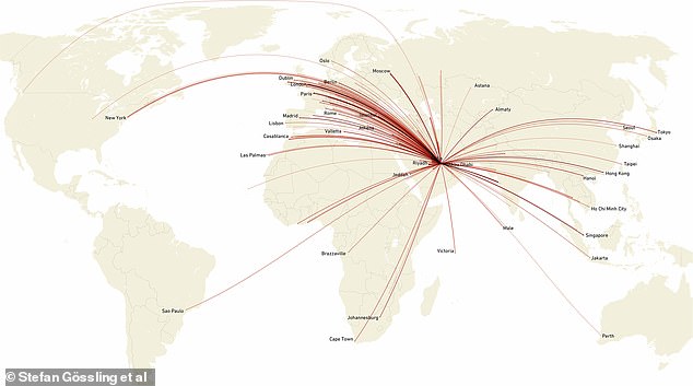 This map shows the private flights traveling to the 2022 FIFA World Cup