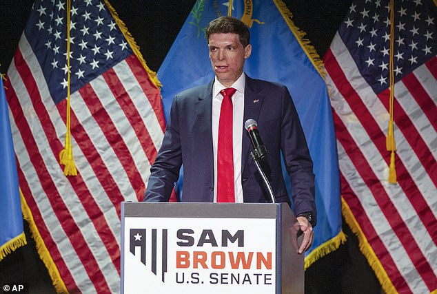 Republican Senate candidate Sam Brown speaks at the Nevada primaries on June 11