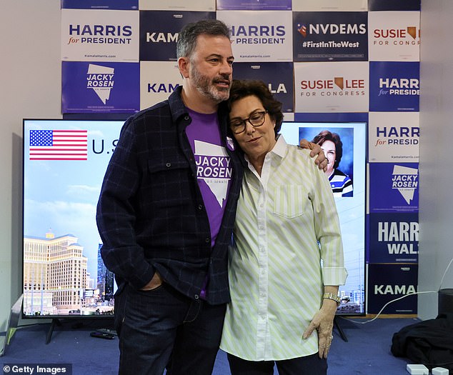 Rosen with late night host Jimmy Kimmel who proposed to her at a campaign event in October