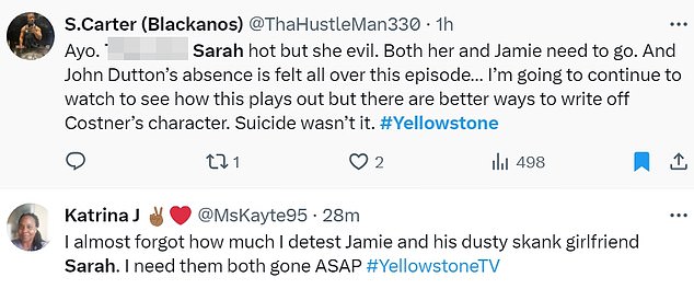 @ThaHustleMan330 said: “Ayo. That b***h Sarah is hot, but she's bad. Both she and Jamie have to go. And John Dutton's absence is felt everywhere in this episode... I'll keep watching to see how this plays out, but there are better ways to write off Costner's character. It wasn't suicide