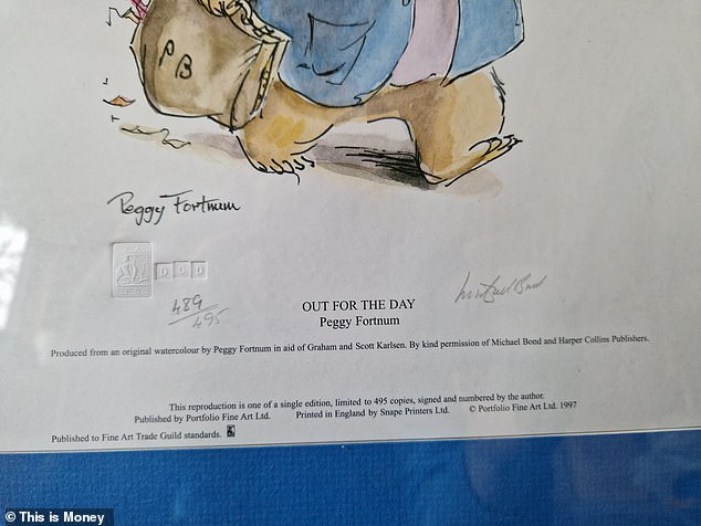 In the picture: The print is number 489 of 495, signed by Michael Bond and bearing an official stamp of the Fine Arts Trade Guild