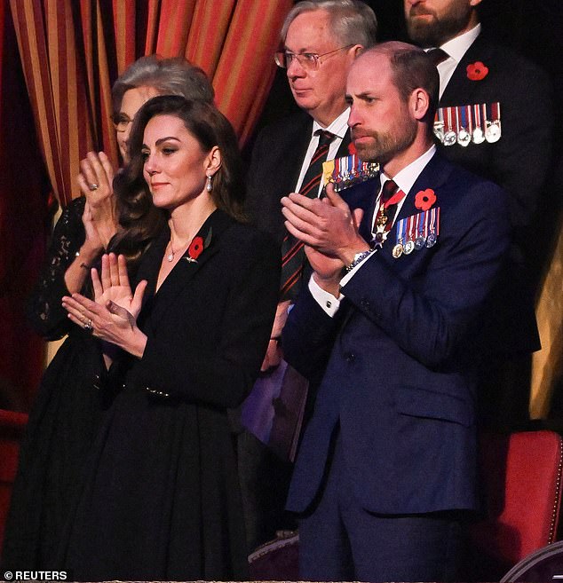 But for her most striking appearance since undergoing cancer treatment, the royal opted to wear Prince William's mother's ring, which boasts a 12-carat Ceylon sapphire surrounded by a cluster of 14 solitaire diamonds set in white gold.