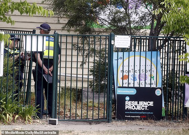 A preschool worker is dead after a water tanker plowed through the Macedon Ranges Montessori Preschool. In the photo the police are on the scene