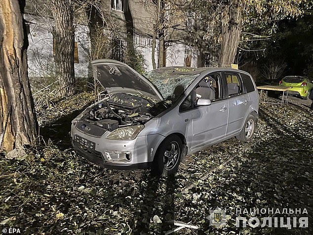 A car was damaged in a slide bomb attack in Ukraine early this morning