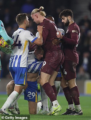 The scuffle came late in the match and City chased an equalizer