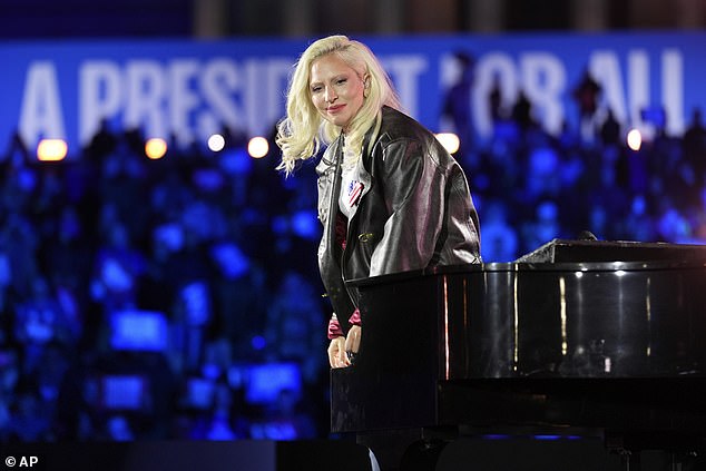 The event production, like the podcast appearance, was a major expense for the campaign, which hosted the likes of Lady Gaga (pictured at Harris's Philadelphia rally) and Katy Perry on the eve of the election.