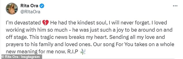 After news of his death, Rita said: 'He had the kindest soul, which I will never forget. I enjoyed working with him so much; it was a pleasure to be with him on and off stage'