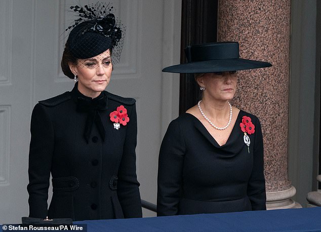 The Princess of Wales appears alongside the Duchess of Edinburgh at Sunday's memorial service