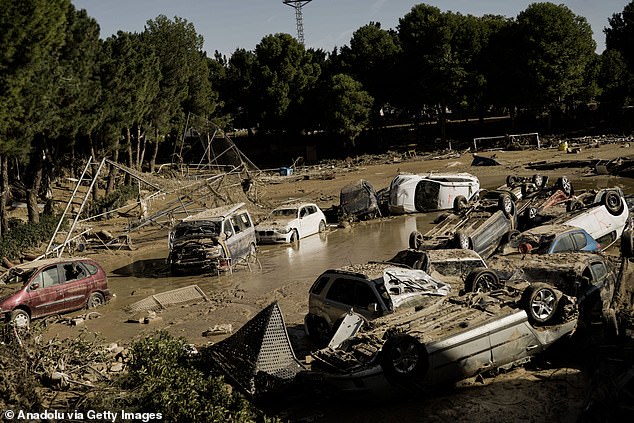 Even though the flooding subsided, the junkyard itself was still underwater, and many of the vehicles were left in stagnant, shallow pools of water.