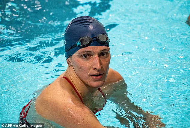 Lia Thomas, a transgender woman, completes the 200-meter freestyle for the University of Pennsylvania during an Ivy League swimming meet against Harvard University in Cambridge, Massachusetts, on January 22, 2022.