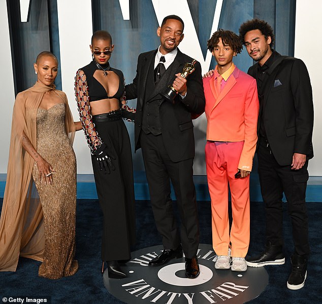 The pair share son Jaden, 26, daughter Willow, 24, and Trey, 32, who is from Will's previous marriage to Sheree Zampino; in the photo in 2022