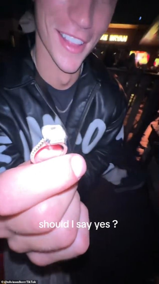 In a video uploaded to Walker's TikTok account, he can be seen jokingly proposing to her on a rooftop with a large diamond ring