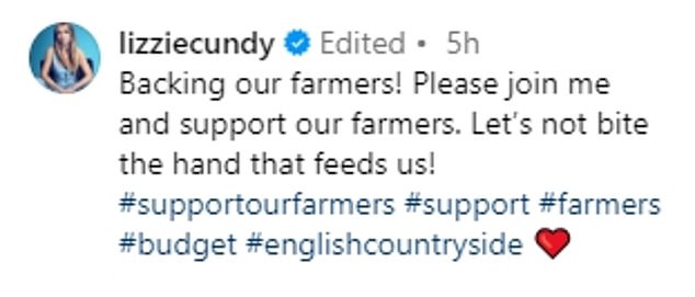 Posting the snap on Instagram, it wrote: 'Support our farmers! Join me and support our farmers. Let us not bite the hand that feeds us!