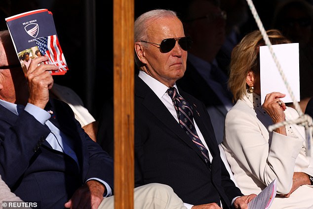 President Joe Biden attends a ceremony to dedicate a plaque for his late son, Major Beau Biden, on Veterans Day at the Grubb/Worth Mansion in Claymont, Delaware