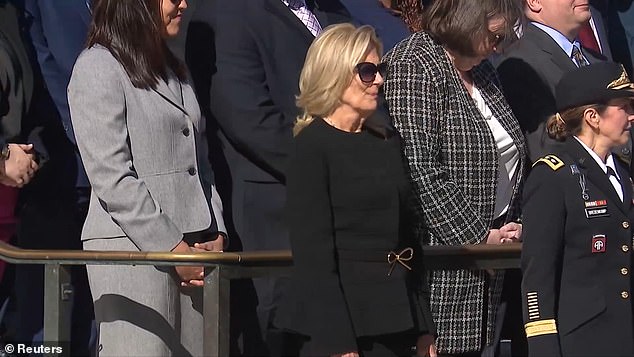 A somber Dr. Jill Biden will attend the wreath laying ceremony at Arlington National Cemetery on Monday to mark Veterans Day