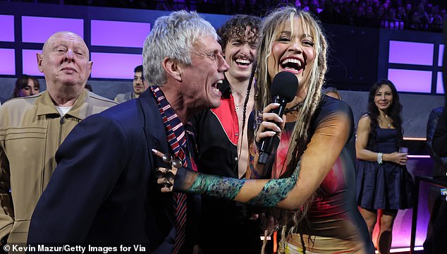 Earlier in the evening, Bez caused chaos when he refused to let go of the microphone during the star-studded ceremony