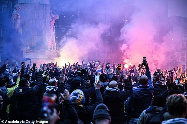 Fans of Maccabi Tel Aviv organize a pro-Israel demonstration on Dam Square