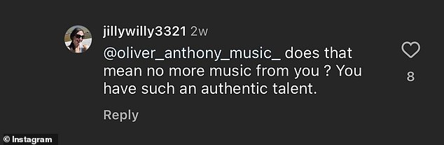 'Does that mean no more music from you? You have such authentic talent,” another user asked under the message thread