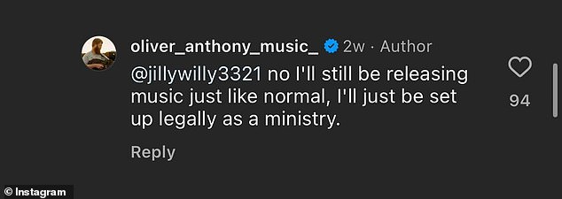 He said 'no, I'm still releasing music like normal, I'm just being legally established as a ministry'