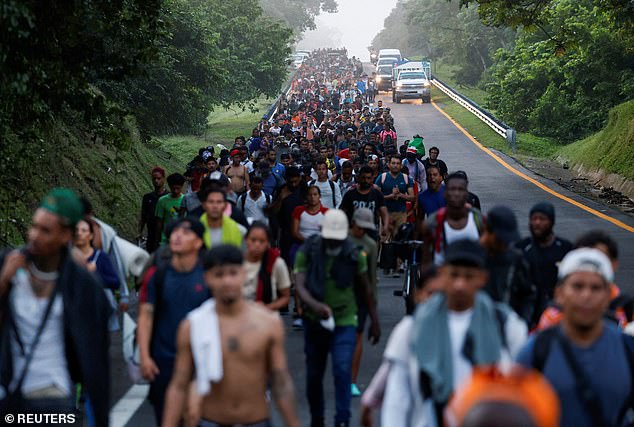 On November 7, a caravan is seen traveling through Mexico towards the US