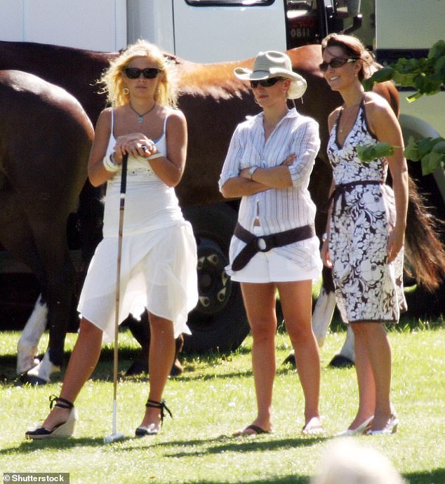 Chelsy Davy, Harry's ex-girlfriend, Princess Anne's daughter Zara and Kate, now the Princess of Wales, watch a match at Tedworth Park Polo Club, Wiltshire, in 2006