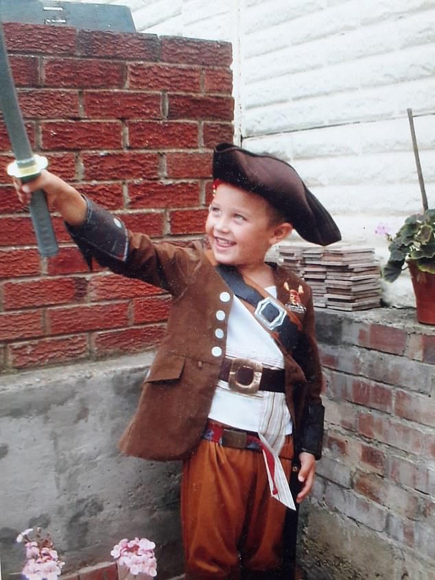 Since childhood, Will was an active and lively child who dreamed of joining the army (pictured at home in a pirate costume)