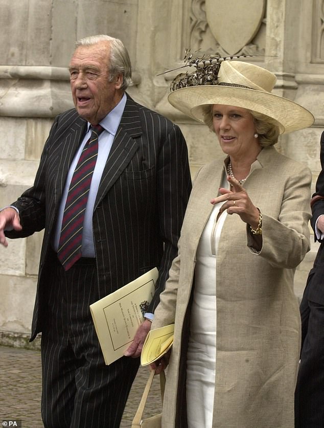 Camilla is pictured with her father Bruce Shand at Westminster Abbey in London in February 2003, following a service to commemorate the 50th anniversary of Queen Elizabeth II's coronation.