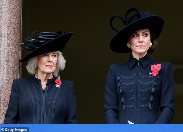 Although she missed out this year, Queen Camilla watched the Remembrance Sunday commemorations with the Princess of Wales last November