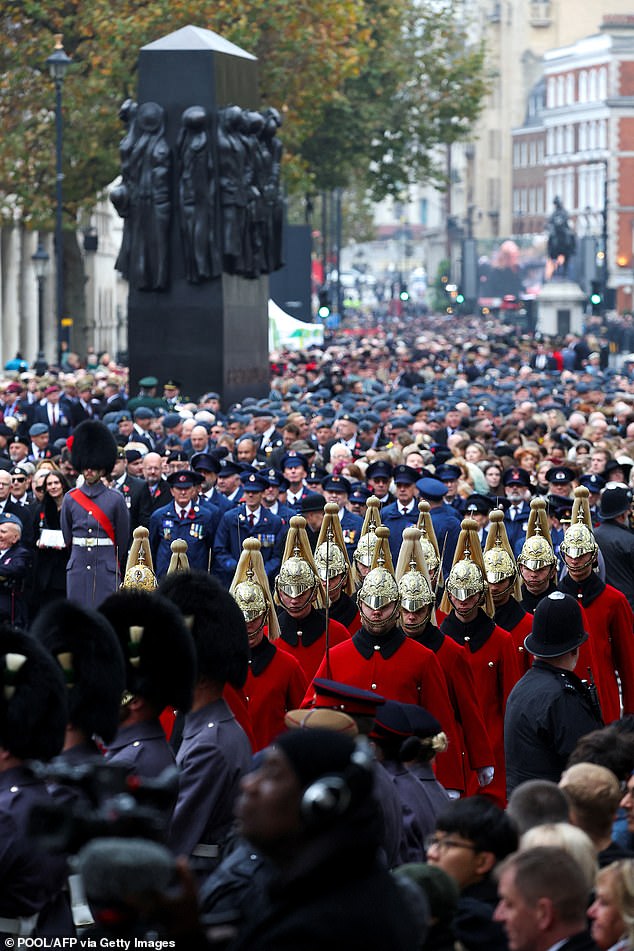 Thousands of veterans took part in the march past the Cenotaph in central London