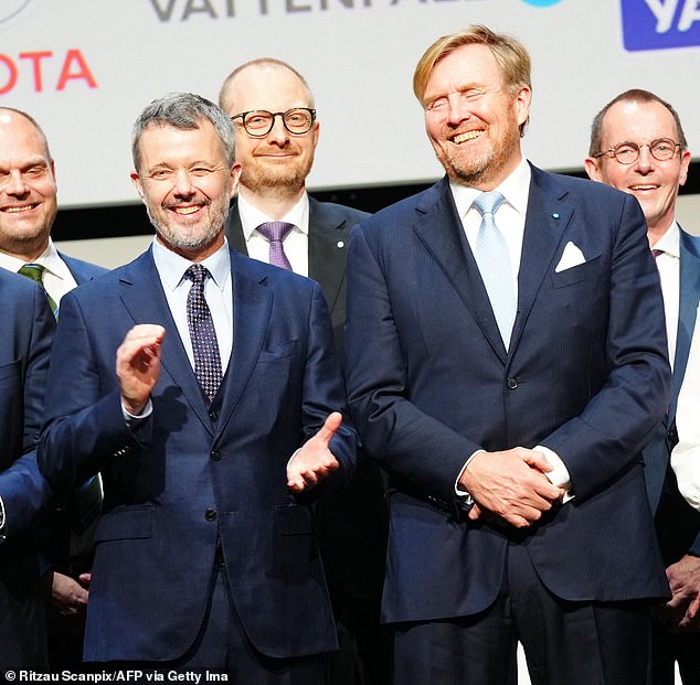 King Willem-Alexander of the Netherlands and King Frederik of Denmark pose for a photo at Danish Industry (DI) in Copenhagen