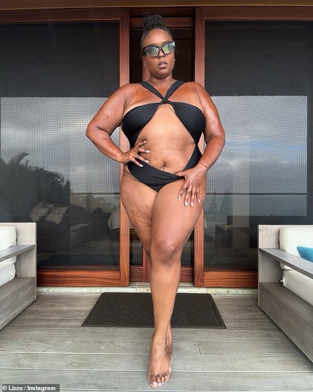 The 36-year-old singer, who previously shared how she has shed the pounds naturally, oozed confidence as she posed this way in a number of skimpy ensembles, including a black cut-out number