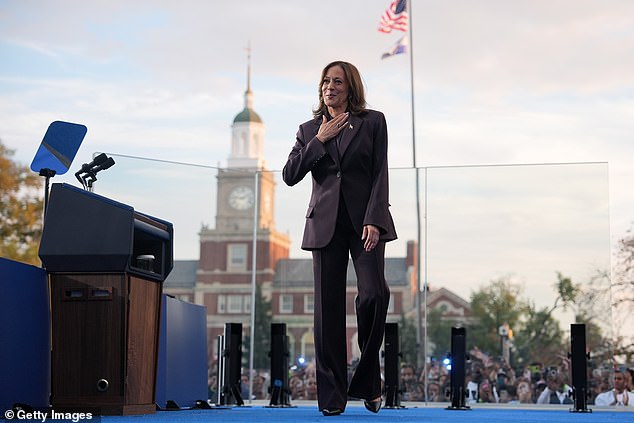 Kamala Harris during her concession speech. Online conspiracy theorists have made bizarre claims that Vice President Harris referred to Starlink during her concession speech