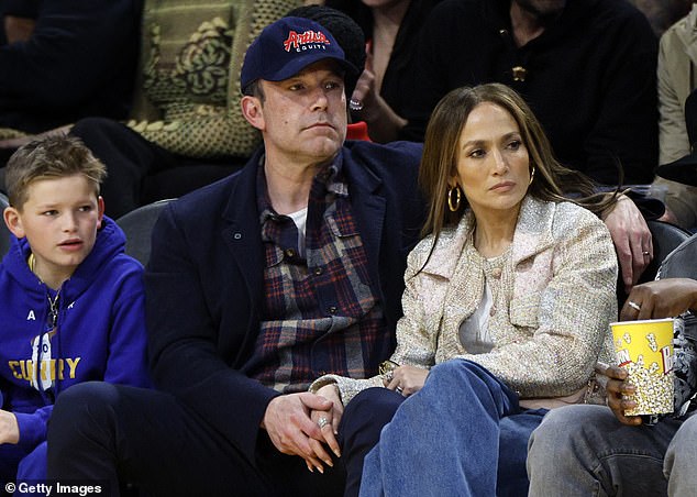 Jennifer Lopez, Ben and Samuel at an LA Lakers game in March