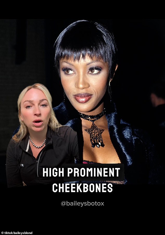 She showed off older photos of the supermodel and pointed to her high, prominent cheekbones