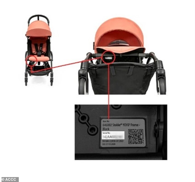 Shoppers are urged to check the serial numbers on the strollers (pictured) to ensure their strollers are affected