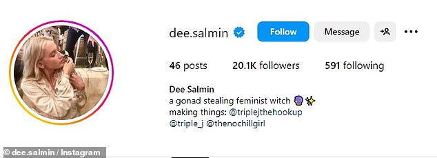 Pictured: the new description Salmin added to her Instagram bio