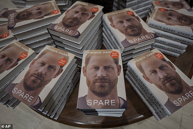 Copies of Prince Harry's memoir 'Spare' are pictured in a bookstore in London in January 2023