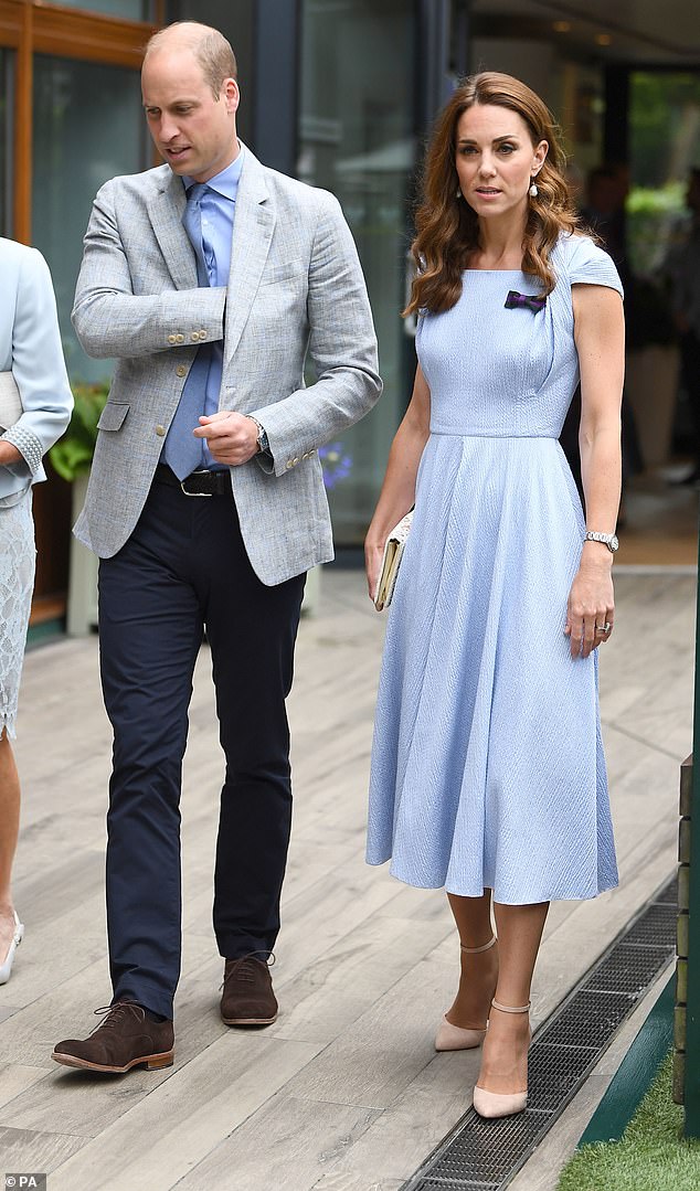 Prince William and Kate stepped out to attend the 2019 Wimbledon men's final between Roger Federer and Novak Djokovic in complementary cool blues