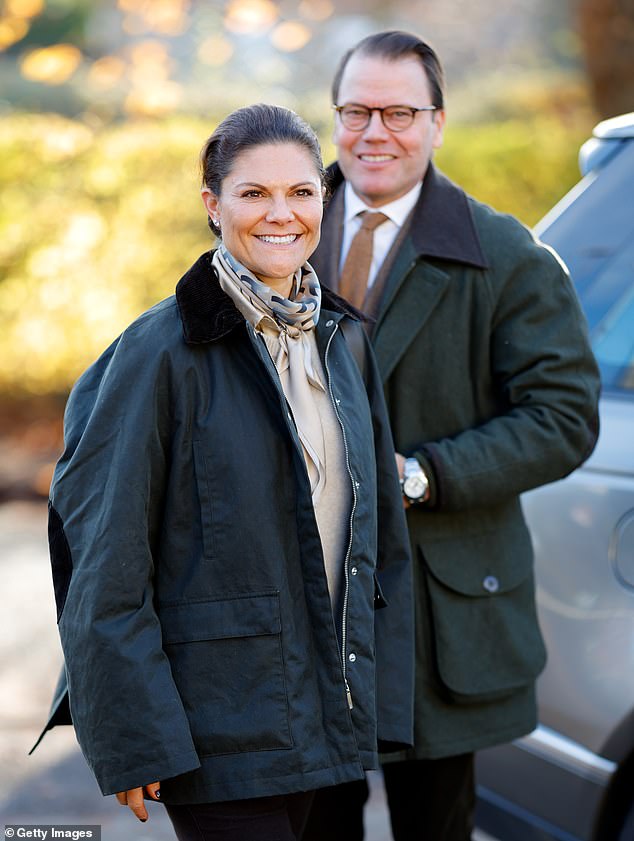 Swedish royal couple Princess Victoria and Prince Daniel got dressed up during their visit to the British countryside last year, both wearing waxed coats over cream and camel ensembles