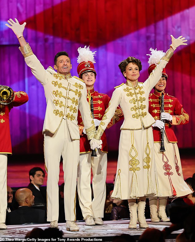 Hugh and Sutton took on the roles of Harold Hill and Marian Paroo in The Music Man, which ran from February 2022 to January 2023 at the Winter Garden Theater in Manhattan (pictured in 2022)