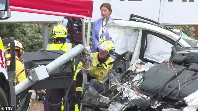 The vehicle crashed at the Lockies Hotel on Camden Valley Way in Leppington just after 11.15am on Wednesday.