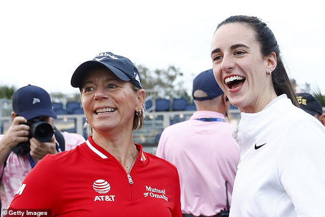 The WNBA star appeared to be enjoying her time on the court (pictured with Annika Sorenstam)