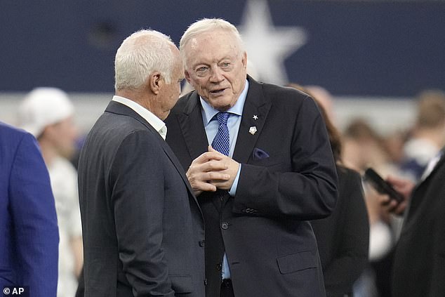 Philadelphia Eagles owner Jeffery Lurie, left, and Dallas Cowboys team owner Jerry Jone