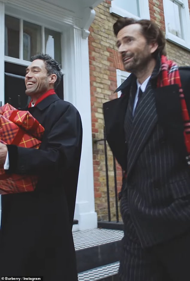 The actors, who play Lord Tony Baddingham and Rupert Campbell-Black in the new Disney series, cut dapper figures as they chatted along the street