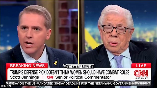 Scott Jennings (left) appears on CNN on Tuesday after Pete Hegseth announced Trump's choice to lead the Pentagon